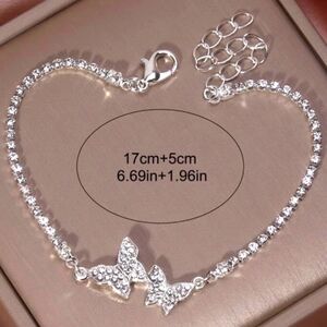 Rhinestone Butterfly 14" Bracelet + 2" extension